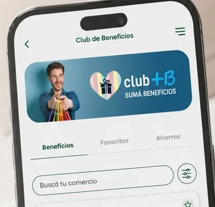 Pantalla del Club de Beneficios en la app, con el buscador de comercios adheridos